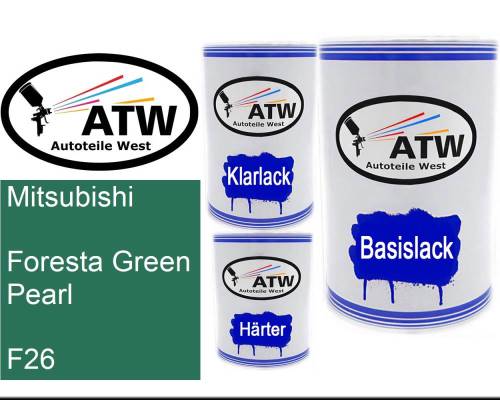 Mitsubishi, Foresta Green Pearl, F26: 500ml Lackdose + 500ml Klarlack + 250ml Härter - Set, von ATW Autoteile West.